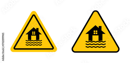 Flood disaster signs vector graphics collection on white background