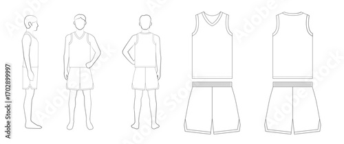 アパレルデザイン用テンプレートのベクター画像：男性用バスケットボールユニフォーム / Vector image of apparel design template: Men's basketball uniform