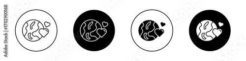 Earth love heart icons vector graphics collection on white background