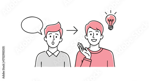 From confusion to clarity, man gets a brilliant idea, concept of business inspiration moment