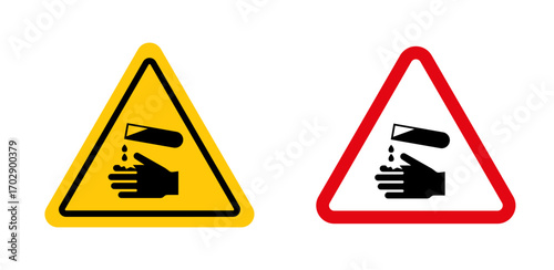 Corrosive acid safety signs vector graphics collection on white background