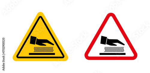 Caution hot surface signs vector graphics collection on white background