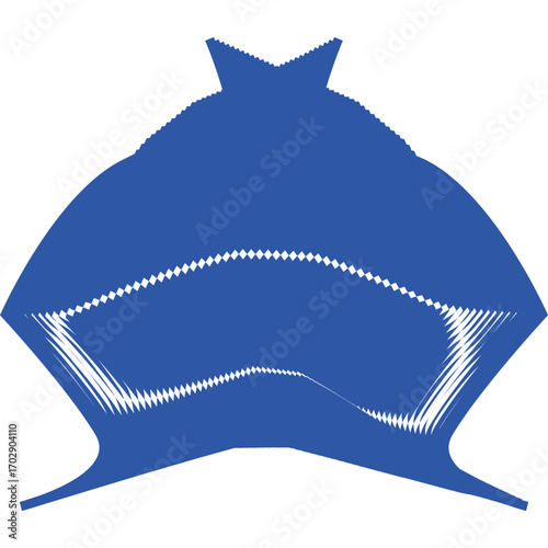 Abstract blue vase silhouette with angular top and curved base, modern minimal flat design on a white background.