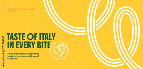 Abstract Line Pasta Food Pattern. Vector Italian Spaghetti Food Background. Yellow Ramen and Noodle Texture. Wave Line Shape Pasta Package Design.