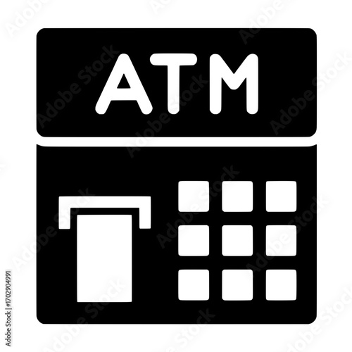 Vector illustration of ATM machine icon with keypad and card slot in flat style