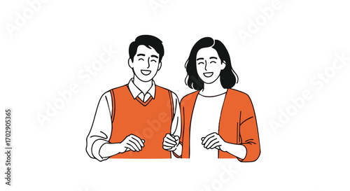 Joyful couple sharing a happy moment, radiating warmth and positive connection in a modern, clean style