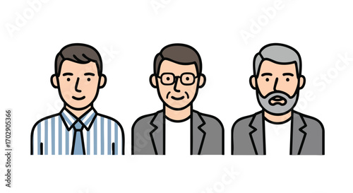 Diverse team portraits showcasing professional men of varying ages and styles for business presentations