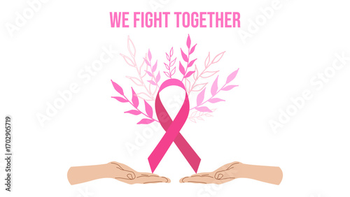 Breast Cancer Awareness Month. Pink ribbon symbol. Design postcard, banner, poster, and social media post. Vector illustration.