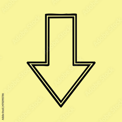 Minimalistic black outlined downward arrow icon centered on a pale yellow background symbolizing direction or download