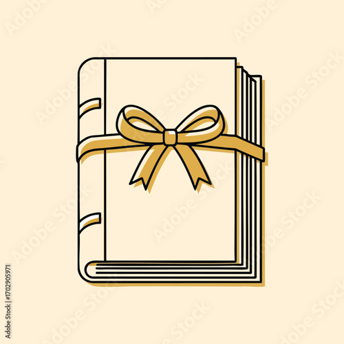 Stack of books tied together with a decorative ribbon bow on a plain light background illustration
