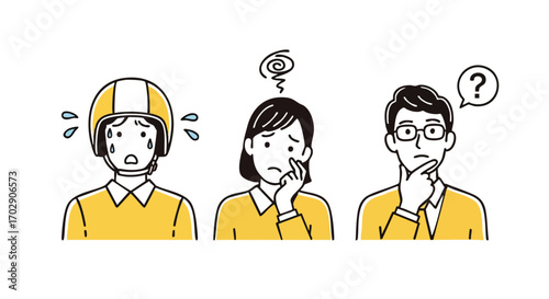 People with Concerned Expressions Worried Motorcyclist, Puzzled Woman and Man