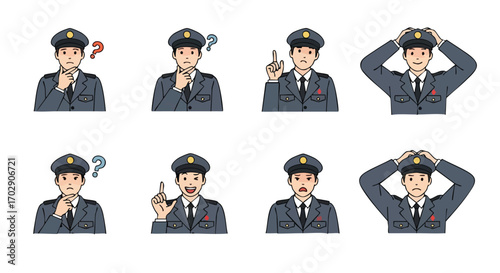 Set of policeman character illustrations with different expressions and gestures