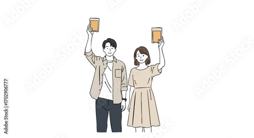 Couple Toasting with Drinks Illustration Cheers to Connection and Good Times