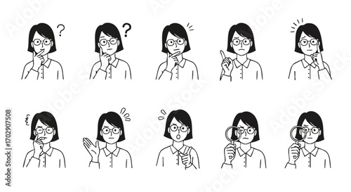 Diverse Thoughtful Woman Icons Pondering, Analyzing & Expressing Ideas