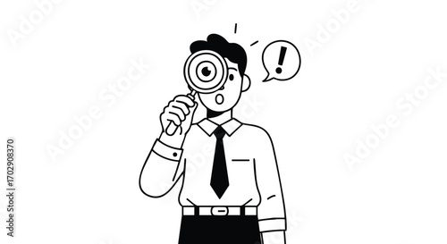 Man with Magnifying Glass Discovering Something Exciting Illustration