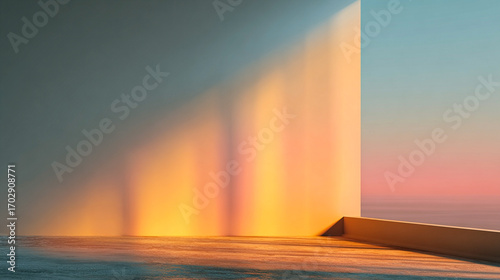 Blue and orange gradient with light rays creates a cinematic, minimal video background for corporate branding, modern office interiors, or virtual meetings.