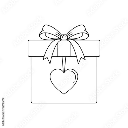 Gift box Line drawing Heart ornament Festive present Holiday celebration Love and affection high quality professional