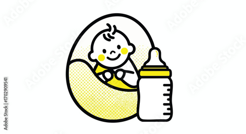 Adorable baby nestled in cozy blanket with bottle, perfect for nursery decor and baby products