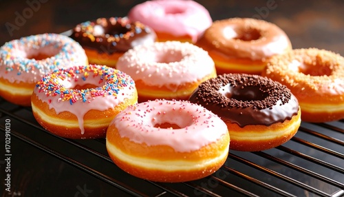 Delicious And Sweet Donuts Ready To Eat On Metal Grate