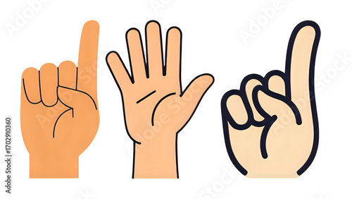 Vector illustrations of a set of hand gestures and signs with various finger positions and numbers