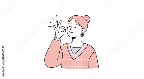 Happy woman gives positive ok gesture, smiling with confidence and approval