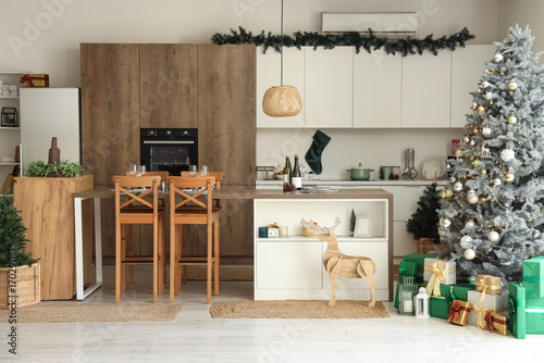 Interior of light kitchen w...