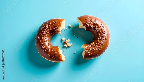 Half Eaten Donuts On Blue Background