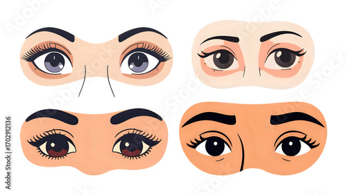 Vector cartoon illustration of a woman's face with a set of expressive brown eyes and stylish makeup
