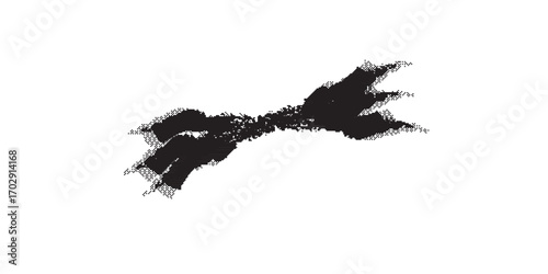 Abstract black ink brushstroke with rough textured spiky feathered ends.