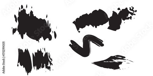 Abstract Black Ink Brush Strokes: Grunge Texture Set.
