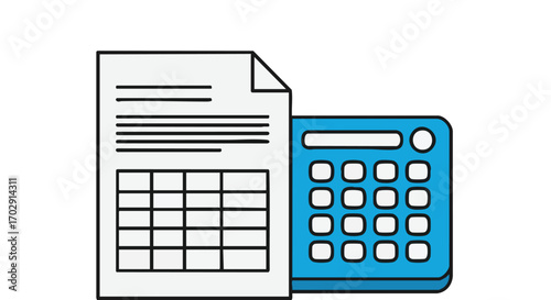 Modern calculator and financial document for business analysis and accounting tasks