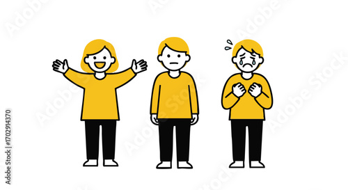 Expressive emotions: Happy, neutral, and sad person icons convey diverse feelings and moods effortlessly