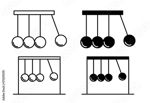 Newton's Cradle Illustrations Isolated on White Background