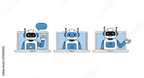 Friendly robots engaging customers online offering support and service solutions