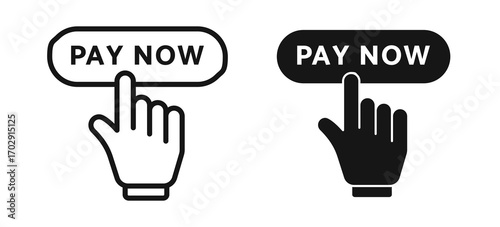 Hand Clicking Pay Now Button, Isolated on White Background
