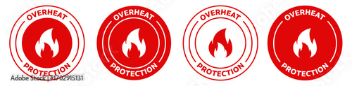 Overheat Protection Symbols in Red and White, Isolated on White Background