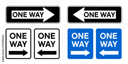 One Way Street Signs Collection Isolated on White Background