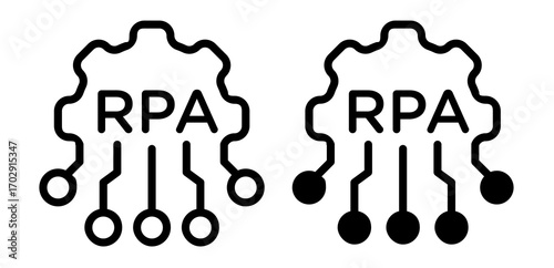 RPA Icons in Gear Shape with Circuit Connections, Isolated on White Background
