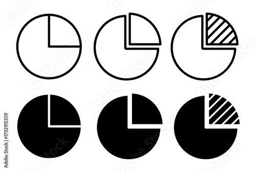 Pie Chart Icons in Set with Variations Isolated on White Background