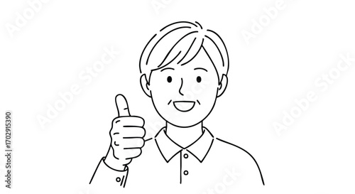 Smiling man gives enthusiastic thumbs up gesture for approval and success