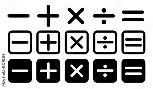 Math Symbols Set in Various Styles Isolated on White Background