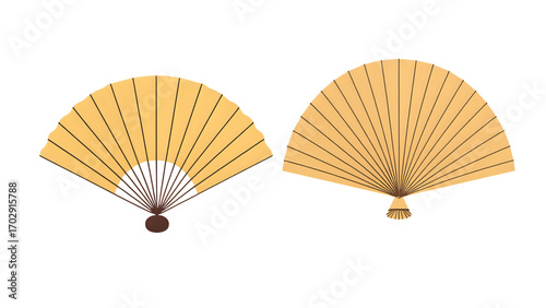 An ornate red folding fan with a traditional design, a beautiful Japanese or Chinese accessory made of delicate paper and wood
