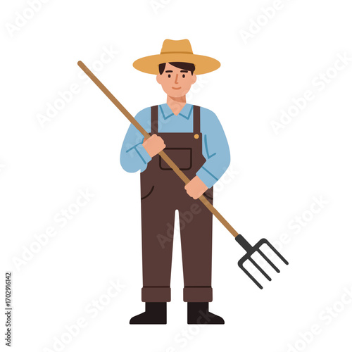 Gentle Farmer: A kindly farmer, embodying the spirit of hard work and rural life, stands holding his trusty pitchfork, exuding warmth and a connection to the earth.