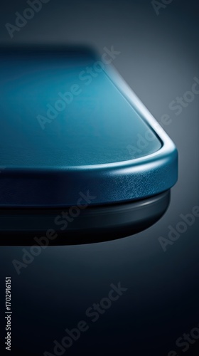 Close-up view of a dark teal surface with a smooth, curved edge, showcasing a sophisticated design and rich color.