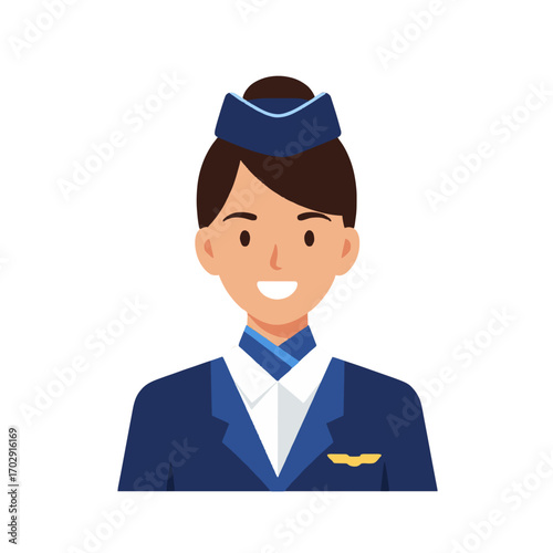 Flight Attendant: A cheerful flight attendant in a crisp uniform smiles warmly, embodying the spirit of hospitality and service in the friendly skies.