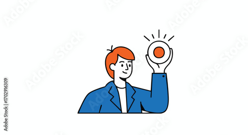 Man holding glowing orb representing idea or innovation, inspiring success and creativity