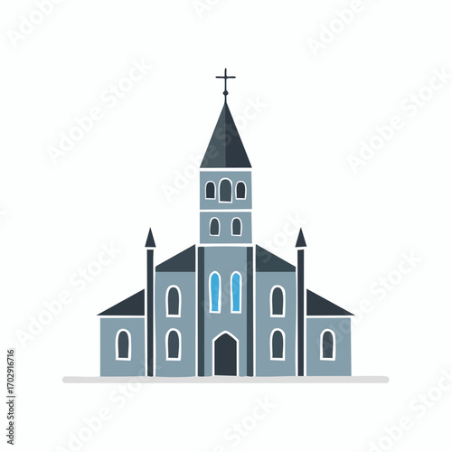 Church Building Simple style Gray facade Tall steeple Religious worship place high quality professional