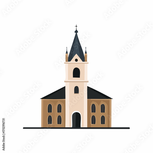 Church Building Detailed depiction of facade with steeple Religious architecture Landmark high quality professional