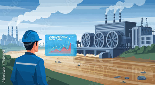 Environmental monitoring and analysis in industrial areas, engineer overview