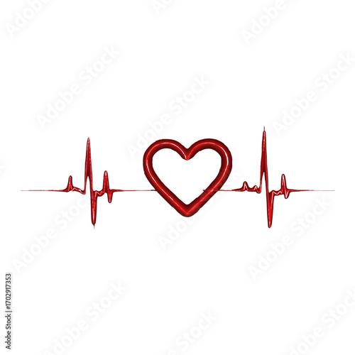 Glowing red heart and electrocardiogram heartbeat silhouette